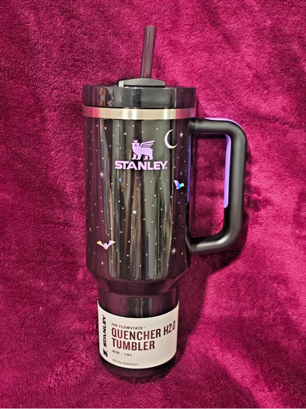 Stanley Halloween spellcast Quencher H2.0 Tumbler Black bats Purple Accents 40oz